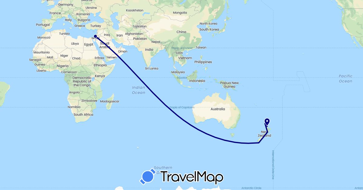 TravelMap itinerary: driving in Israel, New Zealand (Asia, Oceania)